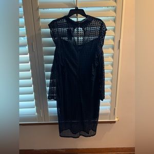 Plus size Navy blue lace dress with keyhole back and shoulders